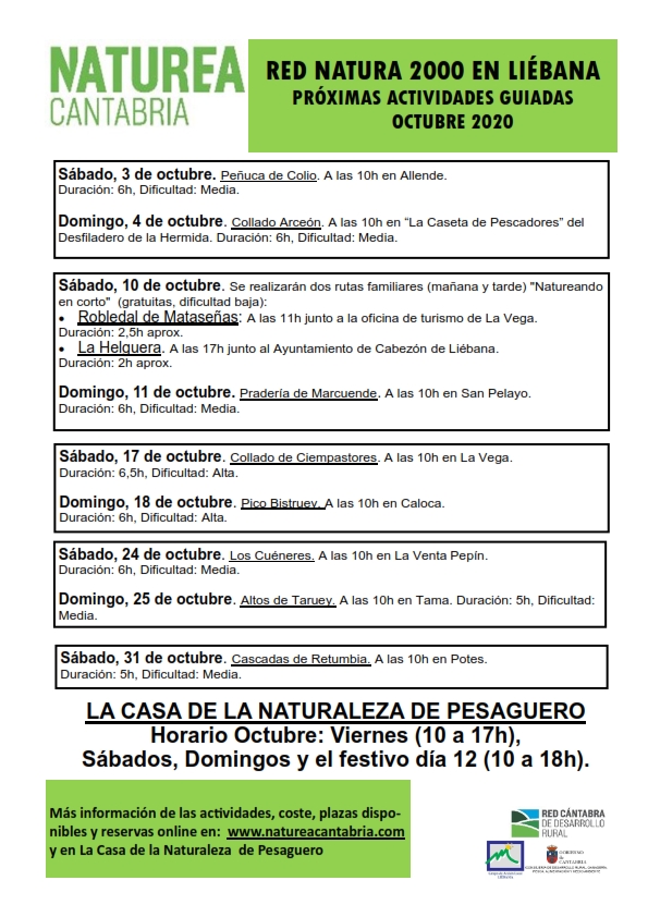 Actividades Guiadas “Naturea Cantabria – Red Natura 2000” en Liébana –  Octubre 2020 - Grupo de Acción Local Liébana